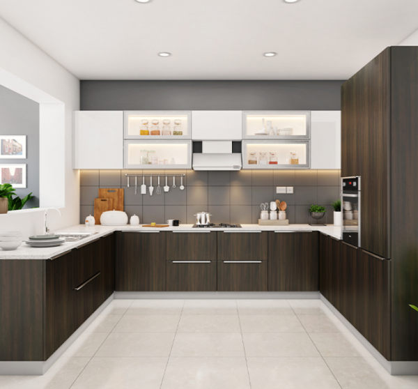 Dapur mewah dan elegan dengan tata letak U-shaped